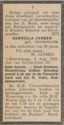 19310803-hc-overlijdensadv-cornelia-onderwater