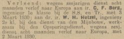 19300104-Haagsche Courant - verlof
