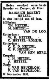 19311120 - Het Vaderland - rouwadvertentie Heinrich Robert2