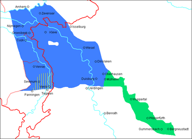 Dialecten - blauw Kleverlands - Groen Bergisch